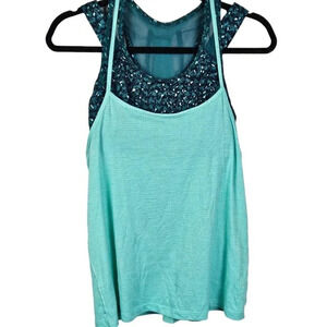 Lululemon 6 Tough It Out Tank Heathered Menthol/Mountain Peaks Black Forage Teal